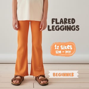 Schnittmuster für Schlaghosen für Mädchen, Leggings mit Schlag für Kinder, Jerseyhosen-Schnittmuster, Yogahosen-Schnittmuster (PDF-Download, Größe 12 Monate-14 Jahre)