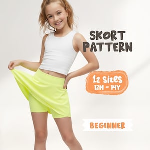 Girl's Skort Sewing Pattern For Kids, Flared Skirt Pattern For Children, Dance Skirt Sewing Pattern, Tennis Skirt Pattern 12 Sizes