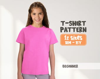 Girl's T-Shirt Sewing Pattern For Kids, Oversized T-Shirt Pattern For Children (PDF Pattern, 12 Sizes)