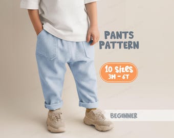 Kid's Pants Pattern For Boys - Corduroy Pants Sewing Pattern For Kids, Toddler Pants With Pockets Sewing Pattern For Children