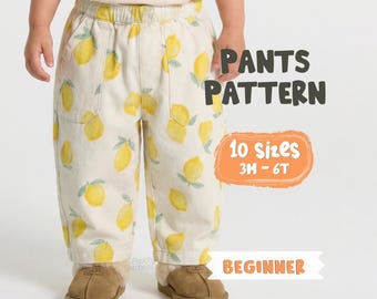 Simple Pants Pattern For Kids Cotton Pants Sewing Pattern For Children, Toddler Pants With Pockets Sewing Pattern For Girls