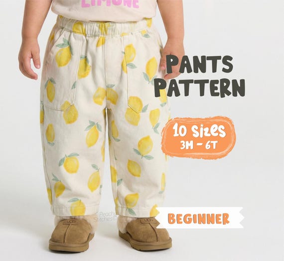 Simple Pants Pattern For Kids Cotton Pants Sewing Pattern For Children, Toddler Pants With Pockets Sewing Pattern For Girls