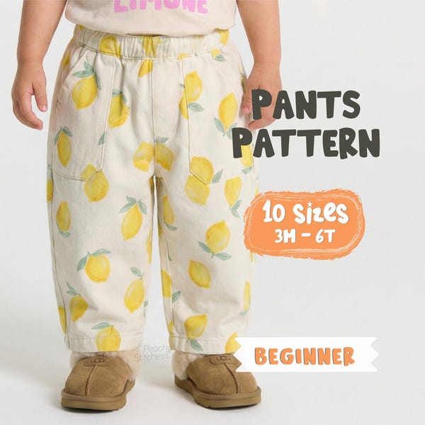 Simple Pants Pattern For Kids Cotton Pants Sewing Pattern For Children, Toddler Pants With Pockets Sewing Pattern For Girls