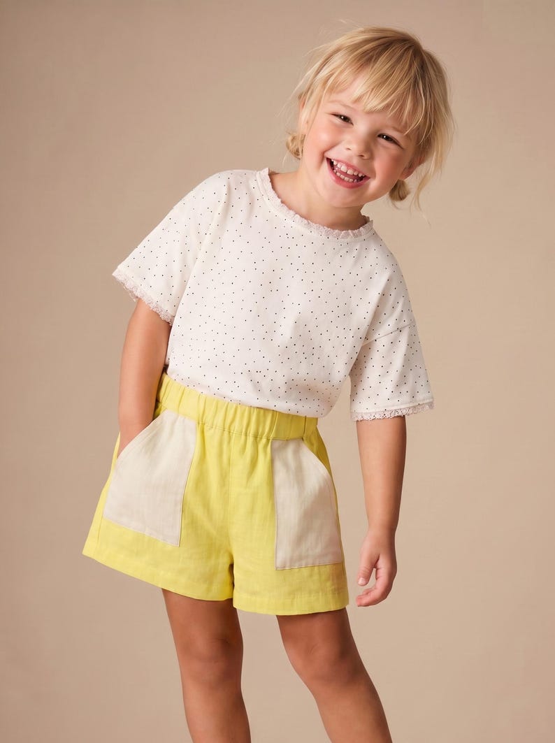 Girl's Shorts Sewing Pattern For kids, cotton Shorts Pattern For children, linen Shorts Pattern For Kids, simple shorts pattern for teens, wide leg shorts pattern for teens, easy PDF shorts sewing pattern for children, woven shorts pattern for boys, beginner-friendly sewing pattern for kids, shorts PDF pattern, toddlers shorts sewing pattern for children, loose fit shorts pattern, beginner shorts pattern for kids, shorts for toddlers, summer shorts pattern for kids pajama shorts pattern