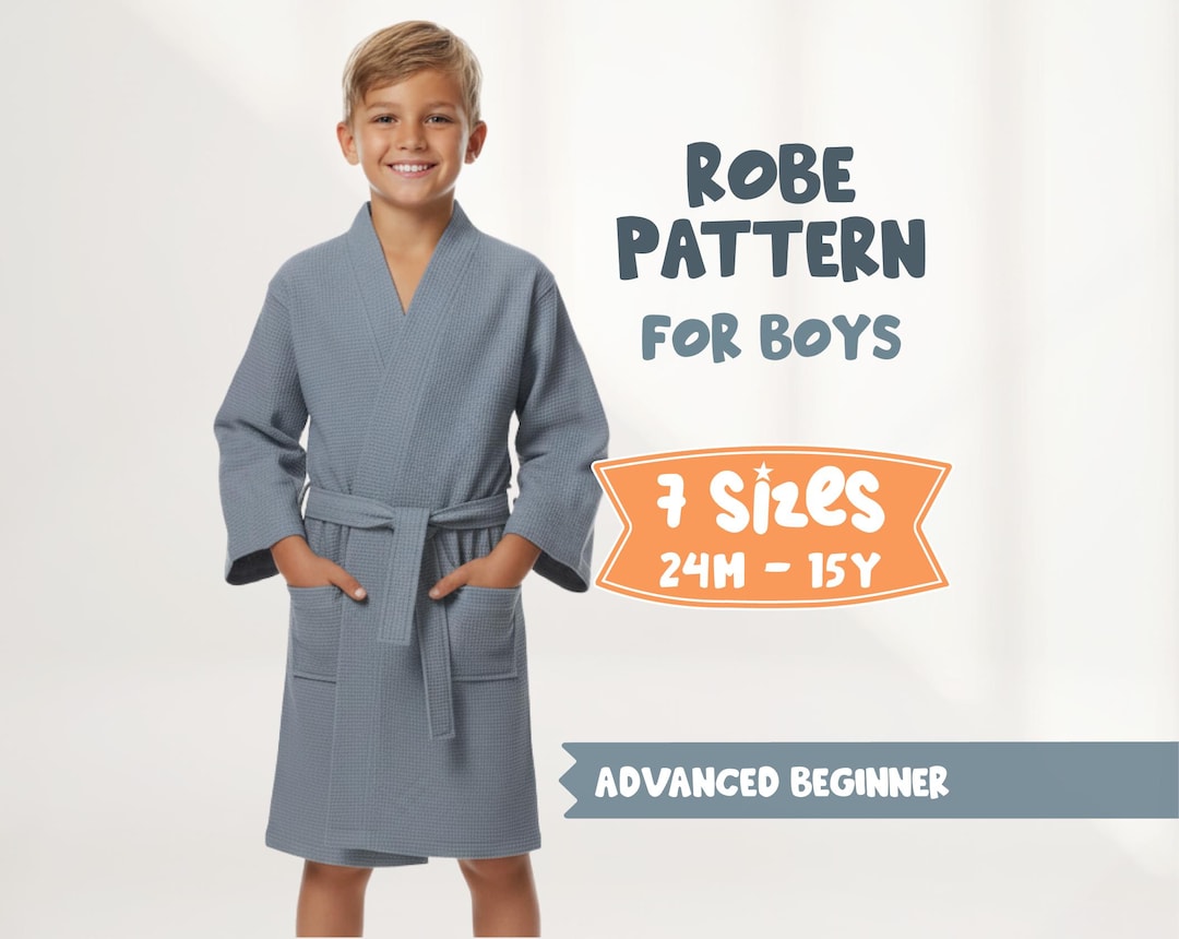 Kids Robe Pattern Size Two Kid's Robe Sewing Pattern for Boys: Linen Kimono Bathrobe Pattern (PDF ...