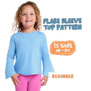 Girls Top Sewing Pattern: Kids Pajama Patterns For Toddlers, Flared Sleeve Top For Girls, Sweatshirt Pattern For Children (PDF Download)