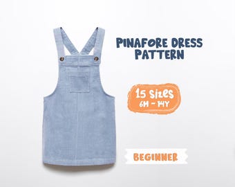 Pinafore Dress Pattern For Girls, Overall Dress PatternFor Kids, Dress Pattern For Teens, Jumper Dress PDF Sewing Patterns For Children