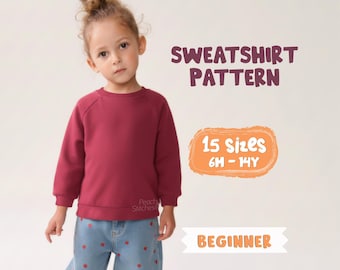 Kids Sweatshirt Pattern For Children, Girls Long Sleeve Top Sewing Pattern For Toddlers