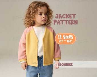 Kids Jacket Sewing Pattern - Childrens Coat Pattern, Toddler Cardigan Sewing Pattern For Kids (2T-16Y)