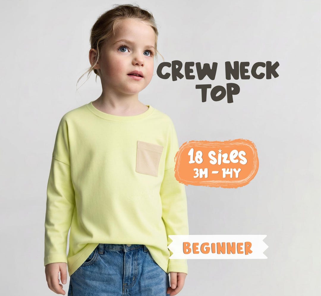 Kids Top Sewing Pattern for Children Crew Neck Long Sleeve Top Pattern ...