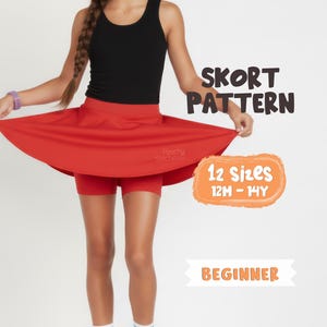 Skort Schnittmuster für Mädchen, Rock mit eingebauten Shorts Schnittmuster für Kinder, Tanz Rock Schnittmuster, Sportlicher Rock Schnittmuster 12 Größen