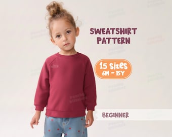 Patrón de sudadera para niños, patrón de costura de top de manga larga para niñas pequeñas