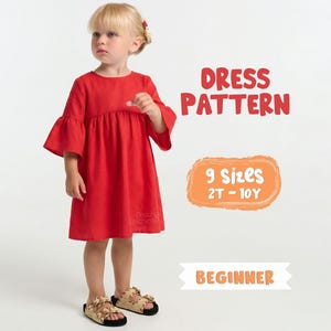 Flared Dress Pattern For Girls Linen Dress Sewing Pattern For Kids, Loose Fit Dress Pattern For Girls