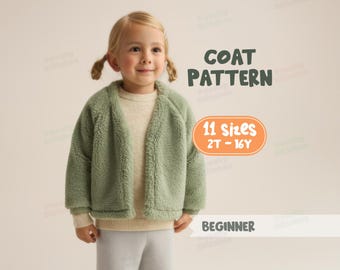 Childrens Coat Sewing Pattern - Kids Jacket Pattern, Cardigan  Sewing Pattern For Kids (2T-16Y)