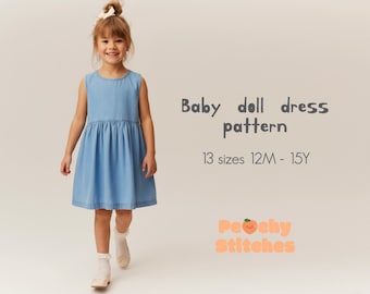 Babydoll Dress Pattern For Girls, Linen Dress Pattern, Cotton Dress Pattern, Summer Dress Pattern For Children, PDF Sewing Patterns For Kids