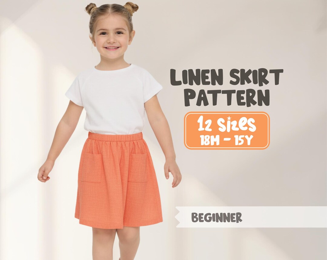 Girls Skirt Sewing Pattern, Linen Skirt Pattern for Kids, Elastic ...
