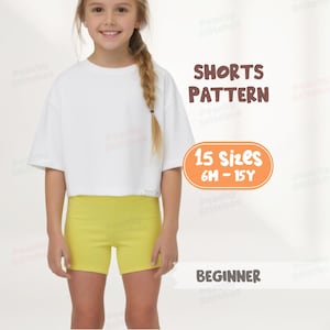 Mönster för barnshorts: Mönster för gymshorts för flickor (PDF-sömnadsmönster 15 storlekar)