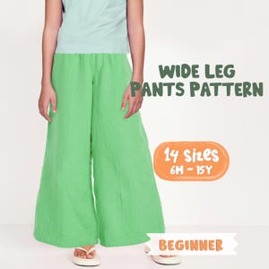 Patrón de pantalones para niñas, patrón de pantalones anchos para adolescentes, patrón de pantalones con cintura elástica para niños, patrón de pantalones de algodón para niños pequeños.