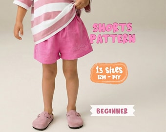 Patrón de pantalones cortos de algodón para niños. Patrón de pantalones cortos sencillos para niños pequeños (patrón de costura en PDF).