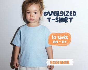 子供用Tシャツの型紙、子供用オーバーサイズTシャツの型紙、子供用パジャマトップスの縫製型紙（PDF型紙、10サイズ）