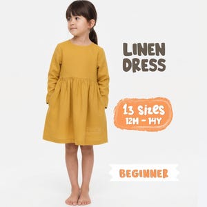 Naaipatroon linnen jurk voor meisjes Jurkpatroon voor kinderen, katoenen jurk met zakkenpatroon, patroon zomerjurk voor kinderen