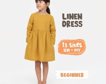 Linen Dress Sewing Pattern For Girls Dress Pattern For Children, Cotton Dress With Pockets Pattern, Summer Dress Pattern For Kids