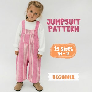 Mönster för jumpsuits för barn - Overallmönster för flickor, hängselbyxor, sparkdräktmönster för barn 3 M - 12Å