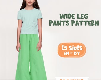 Cartamodello per pantaloni da bambina, cartamodello per pantaloni a gamba larga per adolescenti, cartamodello per pantaloni con elastico in vita per bambini, cartamodello per pantaloni di cotone per bambini piccoli