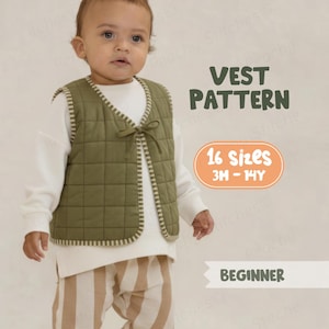 Kid's Vest Pattern For Children - Quilted Jacket Sewing Pattern For Kids, Boys Vest Pattern For Toddlers