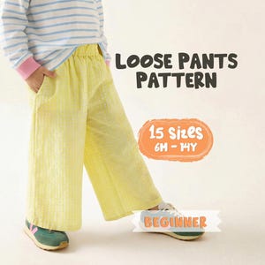 Cotton Pants Pattern For Children - Simple Pants Sewing Pattern For Kids, Girl's Wide Leg Pants With Pockets Sewing Pattern