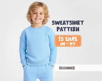 Sweatshirt-Schnittmuster für Kinder, Schnittmuster für Jungen und Mädchen: Raglan-Ärmel-Sweatshirt-Muster für Kinder von 6 bis 15 Jahren