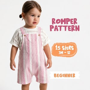 Children's Romper Sewing Pattern For Kids Overalls Pattern For Toddlers Jumpsuit Pattern For Children 3M - 12Y