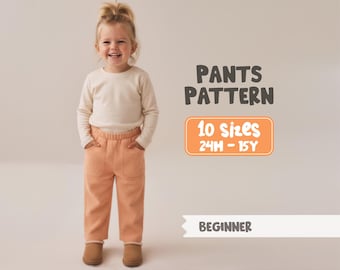 Modello di pantaloni per bambine - Modello di cucito per pantaloni con tasche per bambini piccoli, modelli PDF per bambini
