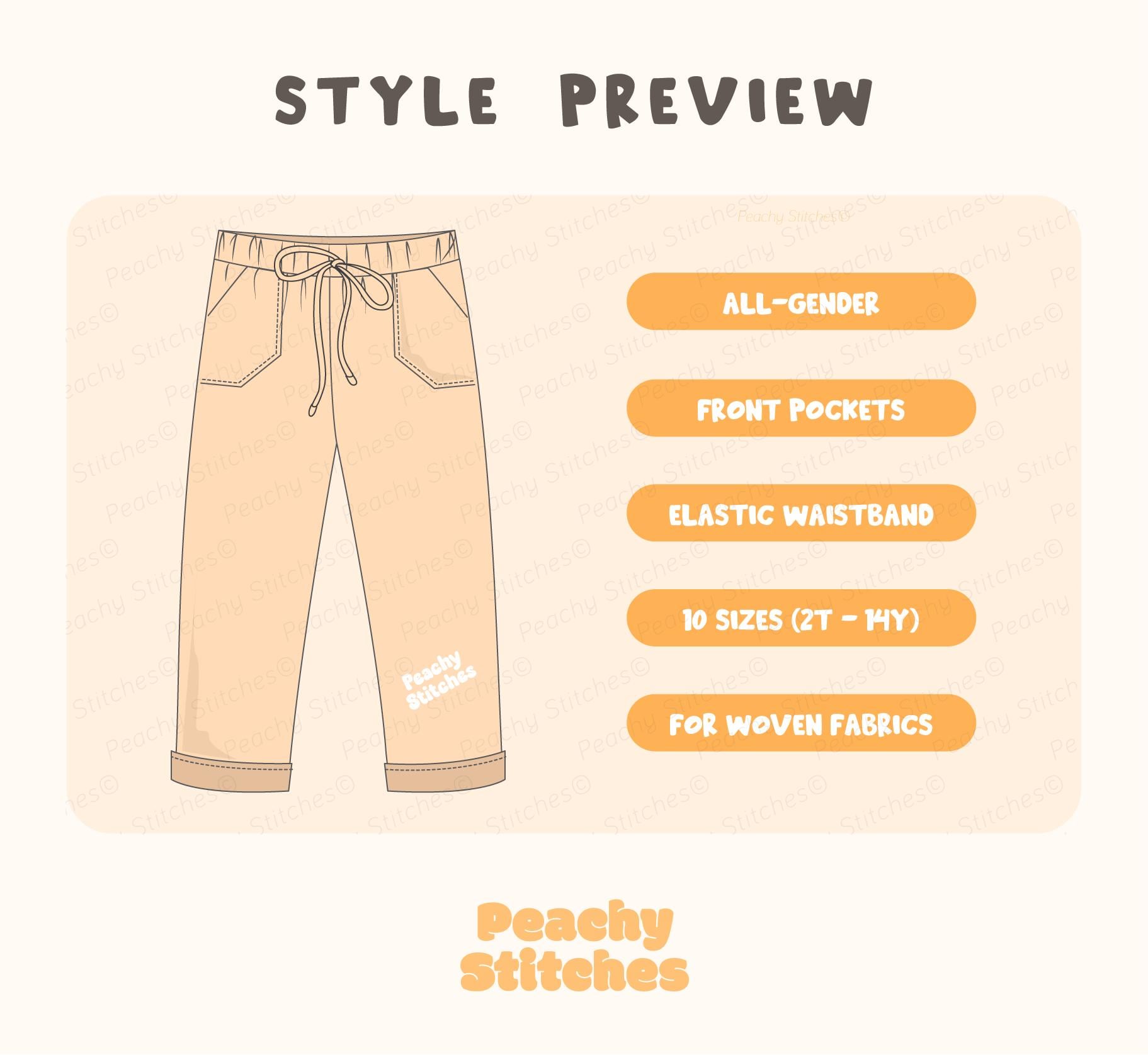 Kids Pull on Pants Sewing Pattern for Children - Cotton Pants Pattern ...