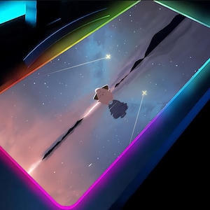 Obsidian Flame Cleffa #202LED Gaming Mouse Pad with Cosmic Design, Gaming Desk Accessories, Unique Gamer Gift, RGB Mouse Mat