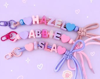 Personalised Name Lucky Knot Keychain | Custom Bag Charm, Party Favour (Pastel Colours)