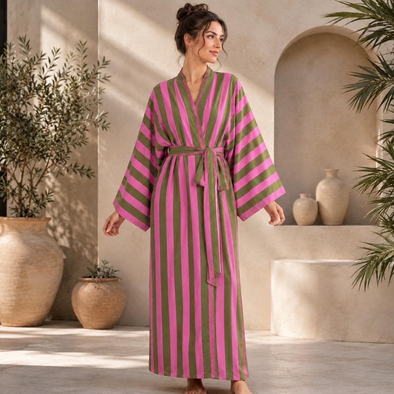 Pink and Green Striped Robe