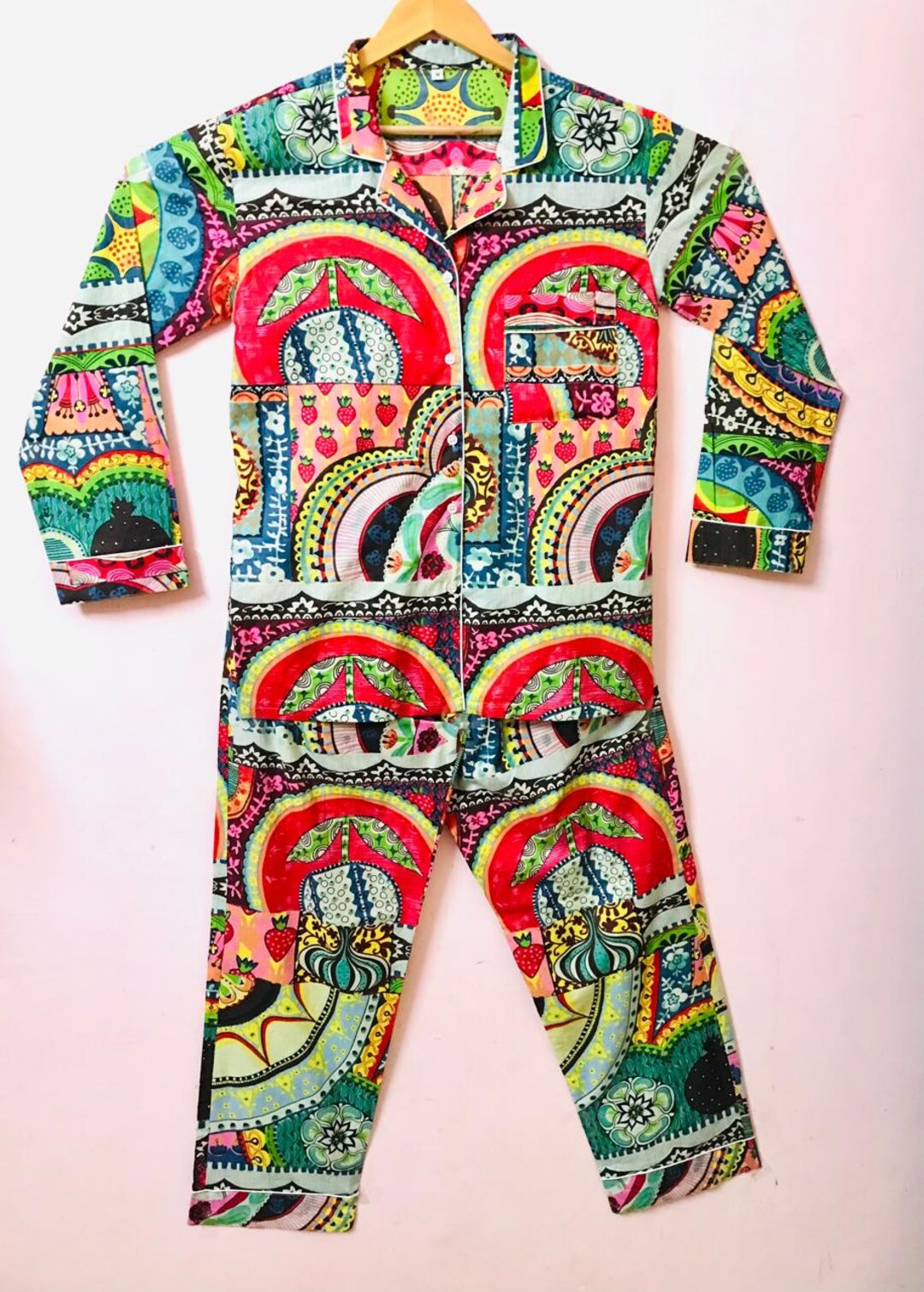Floral Cotton Pajama Set | Colorful Printed Nightwear - Etsy