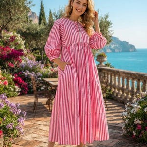 pink empire line dress Regency Era Waist Jacquard Gown – Puff Sleeve Vintage Bridgerton Plus Size US20 / Pink / With Shawl this Fuchsia Pink Plunge Neck Empire Waist Cotton Maxi Dress combines flowing movement with refined detailing [$33.00]Pink Empire Waist Lolita Flowing