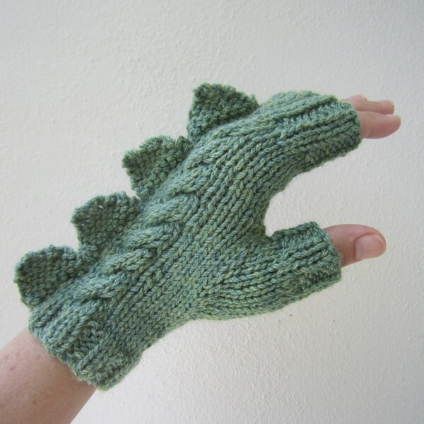 Dragon, dinosaur, monster green gold very soft fingerless mittens gloves,wool and bamboo, medium female adult