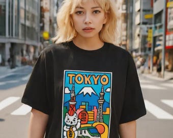 Tokyo Cat Graphic T-Shirt, Vintage Japan Kunst, Street Style Souvenir