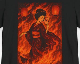 Maglietta grafica retrò Oiran Geisha, maglietta colorata in stile vintage