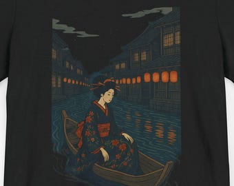Maglietta grafica retrò Oiran Geisha, maglietta colorata con arte giapponese