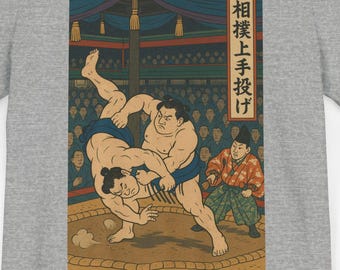 Ukiyoe Sumo Ringer T-Shirt, Vintage Japanische Kunst Tee