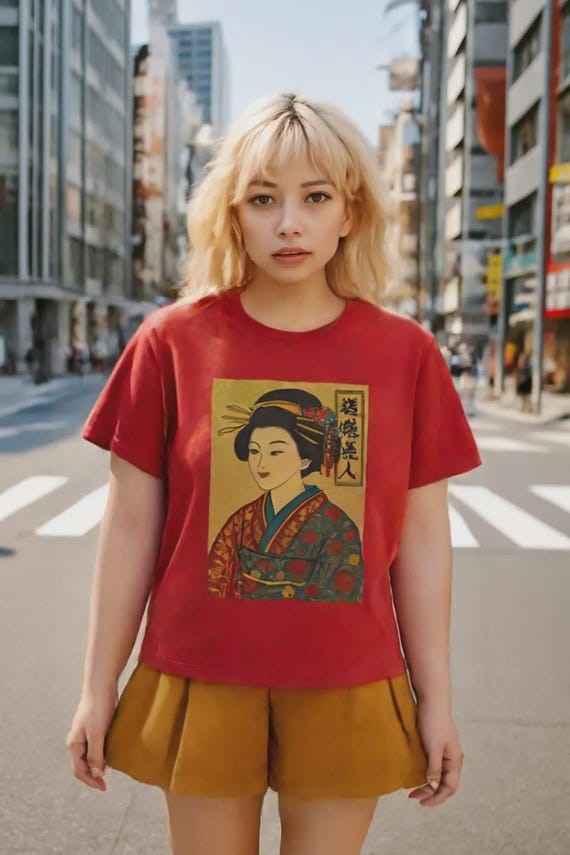 Geisha Art T-Shirt, Japanese Vintage Graphic Tee, Unisex Cultural Fashion