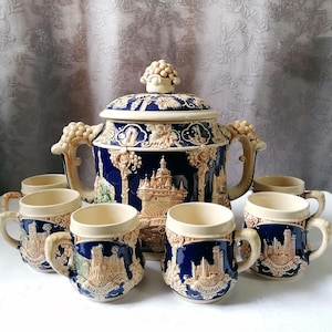 Vintage stansset med tyska slottsmotiv i jugendkeramik.