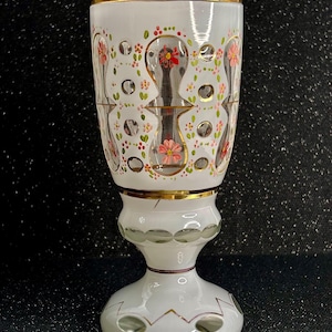 Vintage Bohemian Czech opaque White overlay floral 1930.