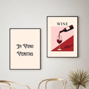 Wine Wall Art Printable Set – “Wine” + “In Vino Veritas” Posters | Minimalist Kitchen & Bar Decor