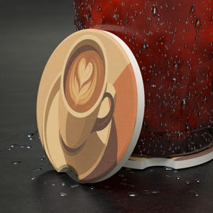 Latte Print Soapstone Car Coaster for Car Cup Holders | Stone Auto Coaster | Cup Holder Insert, Drink Holder Coaster, Car Accessory