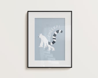 Blue Monkey Nursery Print: Boy's Room Animal Wall Art (Digital Download)